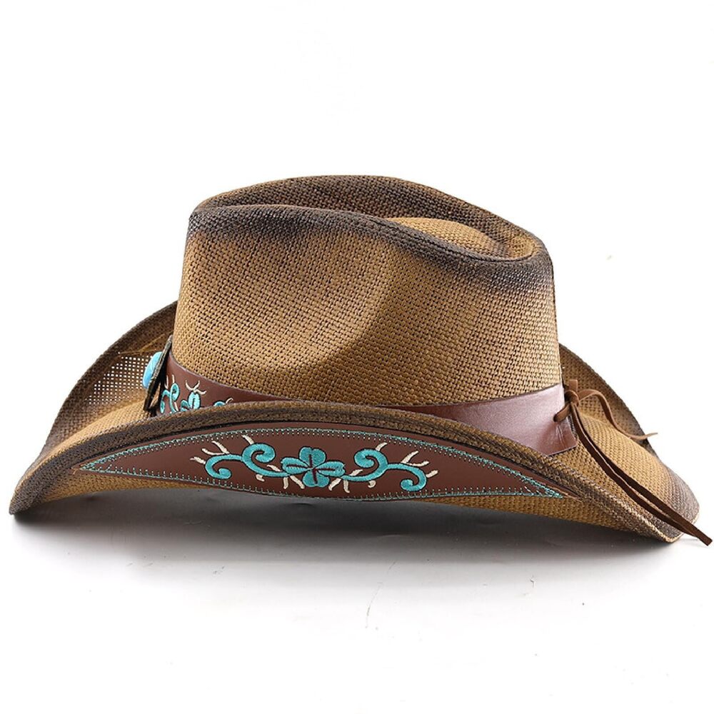 5687 Men & Women's Woven Straw Cowboy Cowgirl Hat New Western Style Classic - Picture 3 of 4